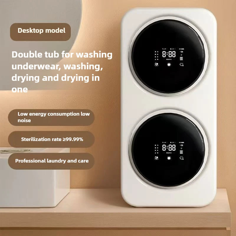Mini lave-linge portable mural 7L avec double tambour indépendant et séchoir, avec outils de nettoyage du linge