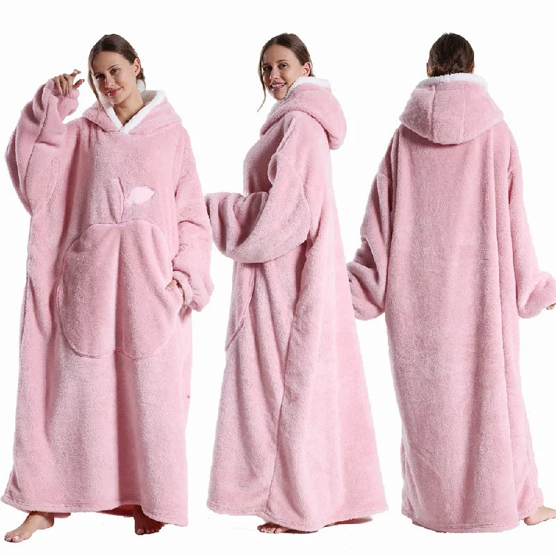 Couvertures Portables Extra Longues Hiver Flanelle Couverture à Capuche avec Manches Longues Hommes Femmes Couverture Douce et Confortable pour Adultes