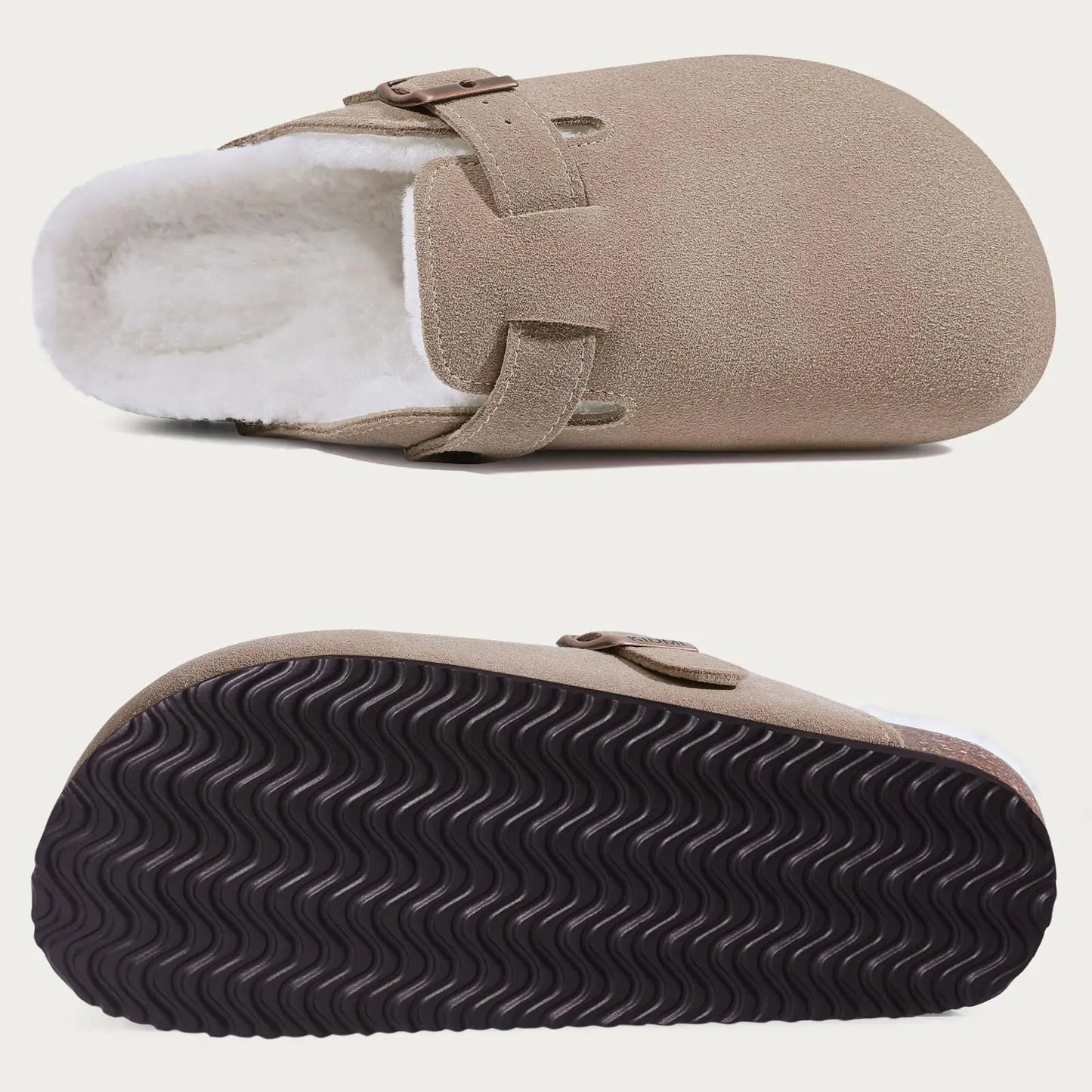 KIDMI Wildleder-Clogs für Damen Herren Pantoletten Korkfußbett Sandalen mit Fußgewölbestütze Modische rutschfeste Outdoor-Strandschuhe Hausschuhe