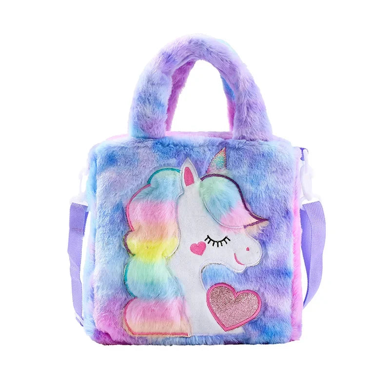 Sacs pour enfants Sacs à bandoulière Sac à bandoulière en peluche brodé dessin animé Sac à main mignon pour fille Sac à bandoulière licorne pour fille Spot