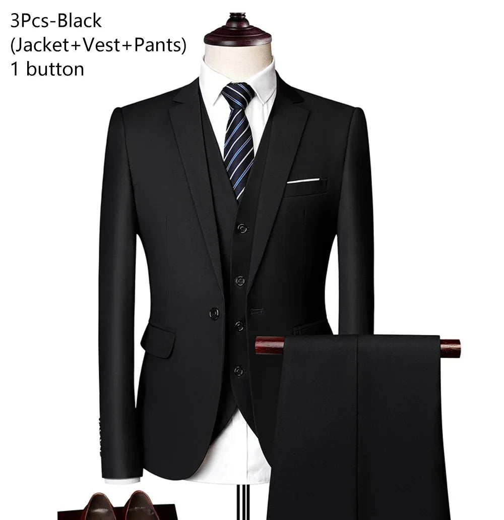 Suits For Men 3 Pieces Set Elegant Wedding  Fashion Classic Full Jackets Vest Pants Blazers Outfit 2025 Formal Costume
