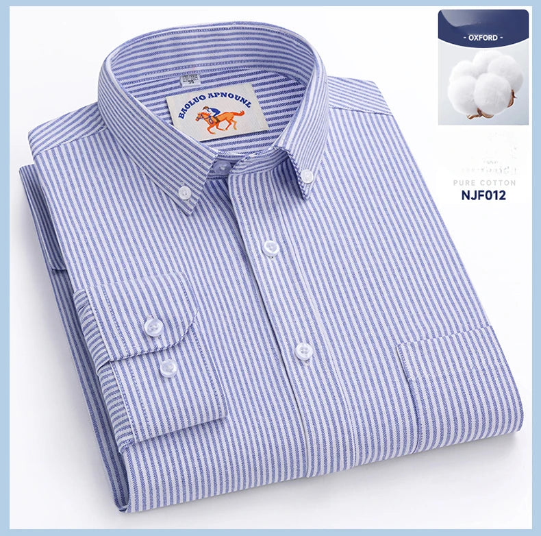 Chemises Oxford à manches longues en 100 % coton pour homme, grandes tailles 8XL, coupe ajustée, unies ou rayées, pour le bureau, couleur blanche, tenues professionnelles