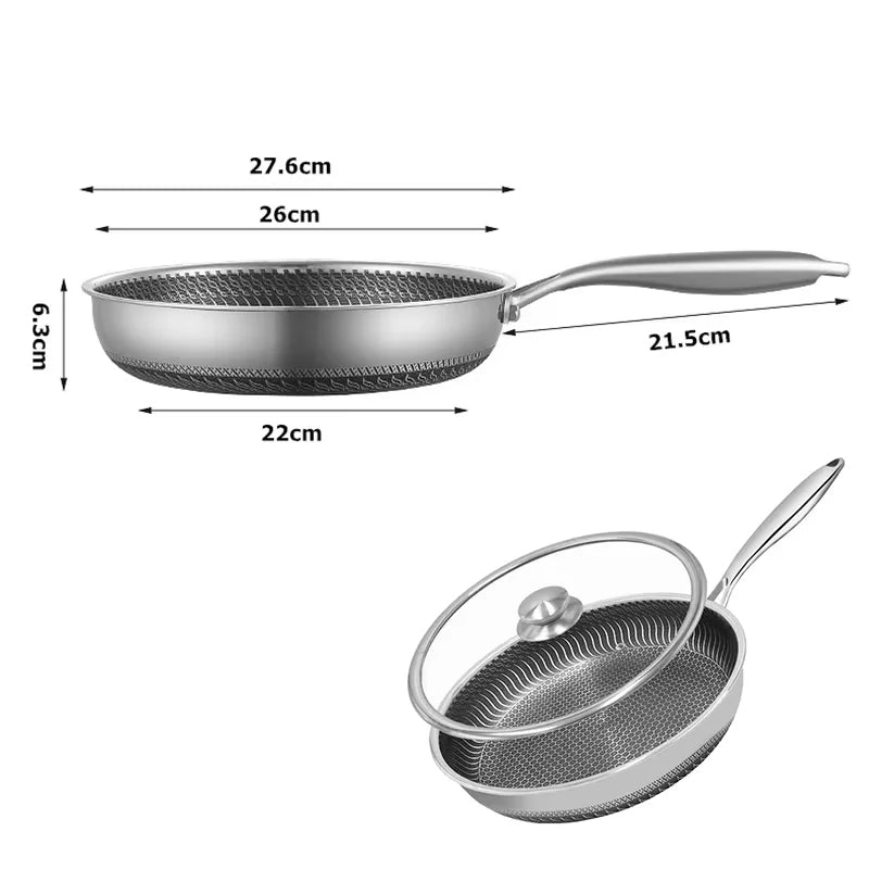 Antihaft-Bratpfanne aus 316 Edelstahl mit Deckel, ungiftige Kochpfanne, kompatibel mit allen Herdarten