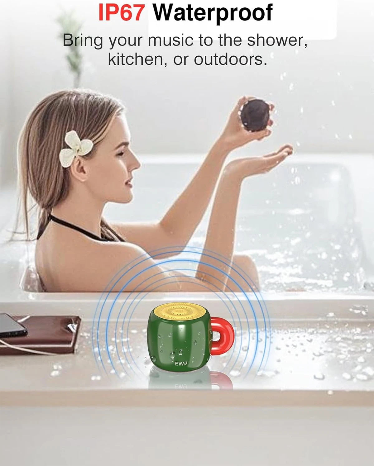 EWA Mini Kabelloser Bluetooth 5.4 Lautsprecher Bass Sound,Täglich Wasserdichter Lautsprecher,Tragbarer Metall Lautsprecher MP3 Player 700mAh HiFi Sound