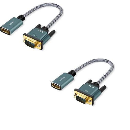 Câble HDMI vers VGA, adaptateur HDMI vers VGA (femelle vers mâle) compatible avec les moniteurs, PC, Xbox, clés TV, ordinateurs portables (2 pièces)