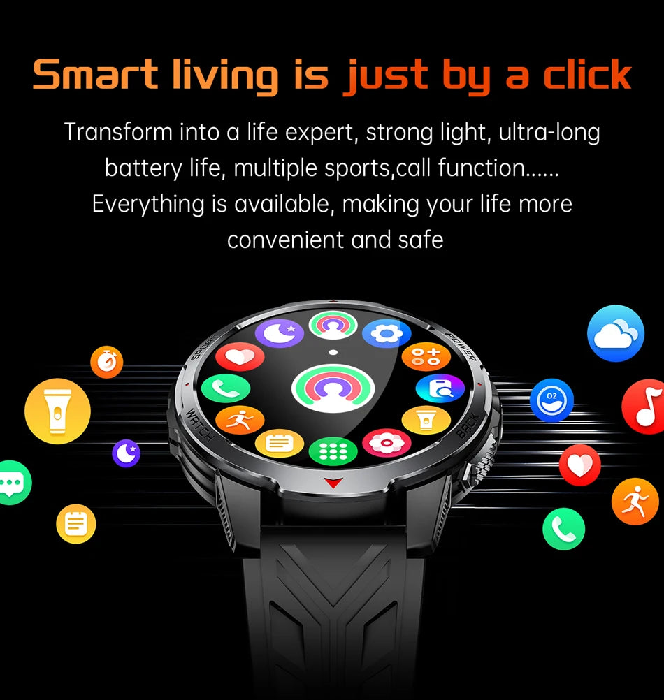 1100mAh Military Outdoor Smart Watch Men 1.7-inch Large Display Compass Sports Watch IP68 Waterproof Bluetooth Call Smartwatch