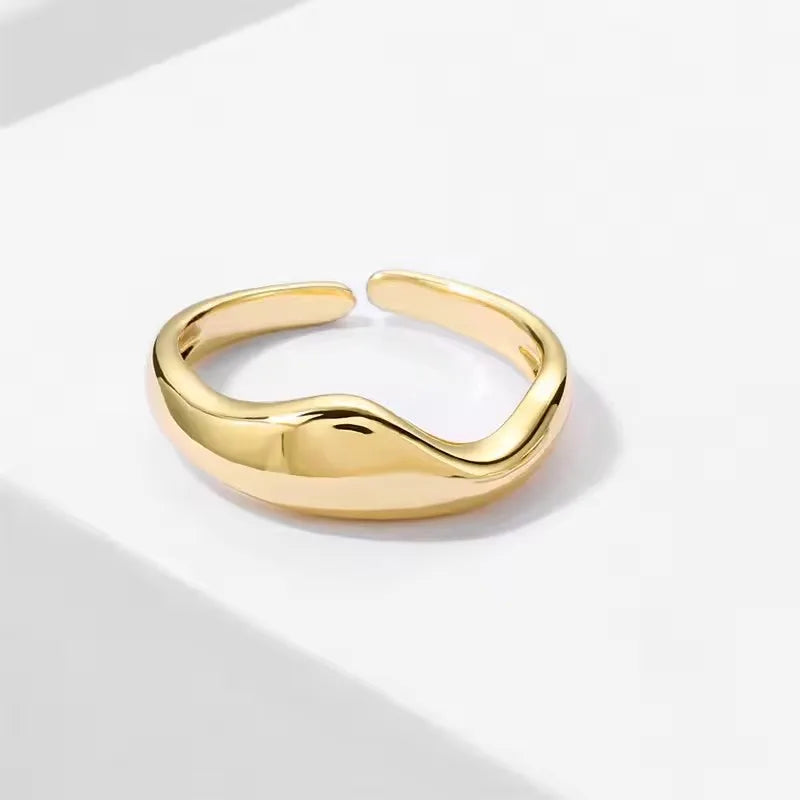 VENTFILLE 925 Sterling Silver Irregular Design Wave Golden Stackable Finger Rings Trendy Adjustable For Women Gifts Dropshipping