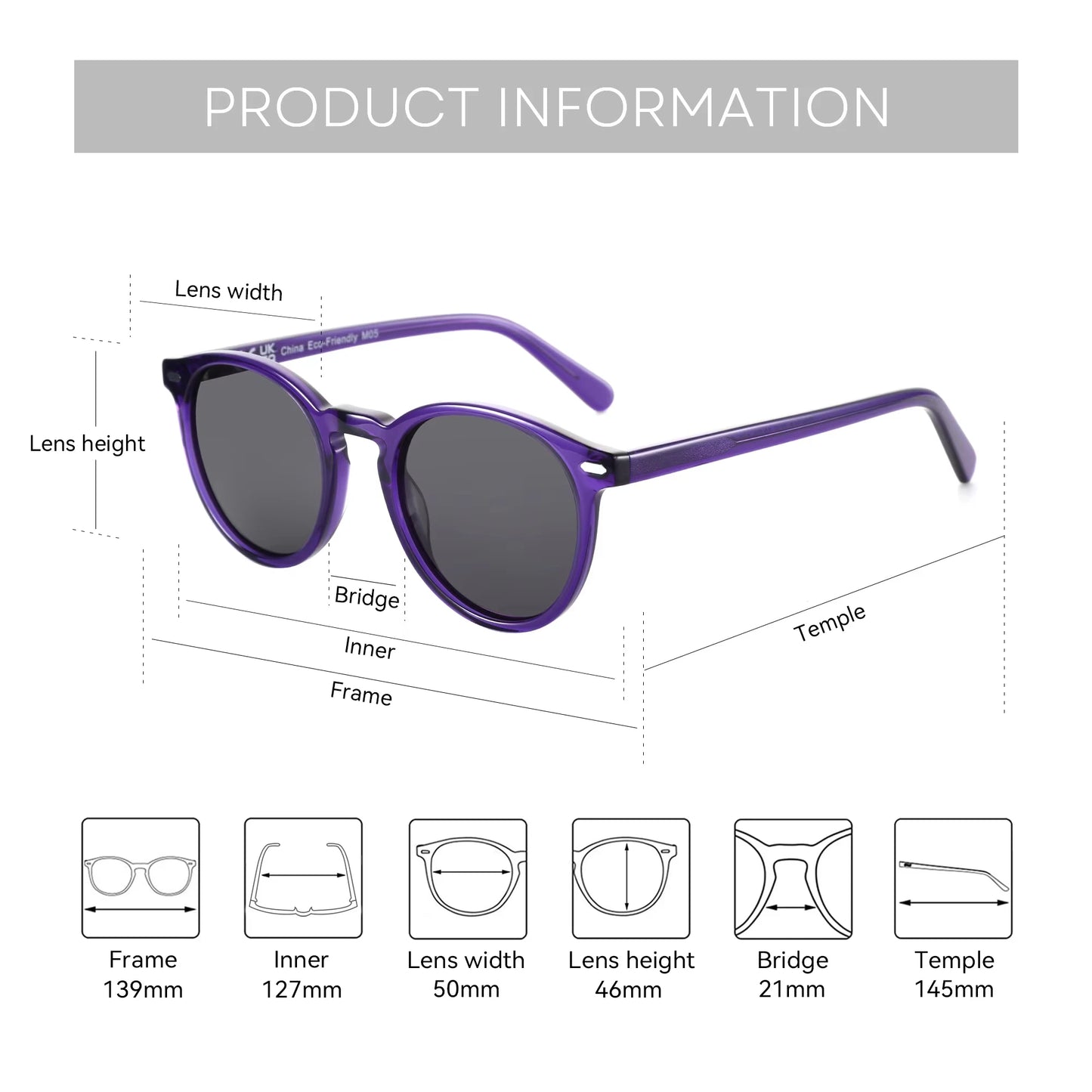 ZENOTTIC Beliebte runde Korrekturbrille für Outdoor-Enthusiastinnen, Azetat, polarisiert, UV400, Gleitsicht