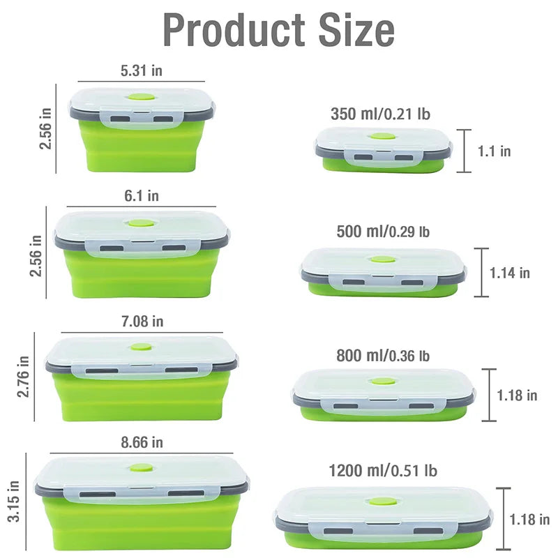 Boîtes de Conservation Alimentaire Pliables Boîte à Repas en Silicone avec Couvercle Bols Alimentaires Boîte à Repas Empilable pour Cuisine et Congélateur