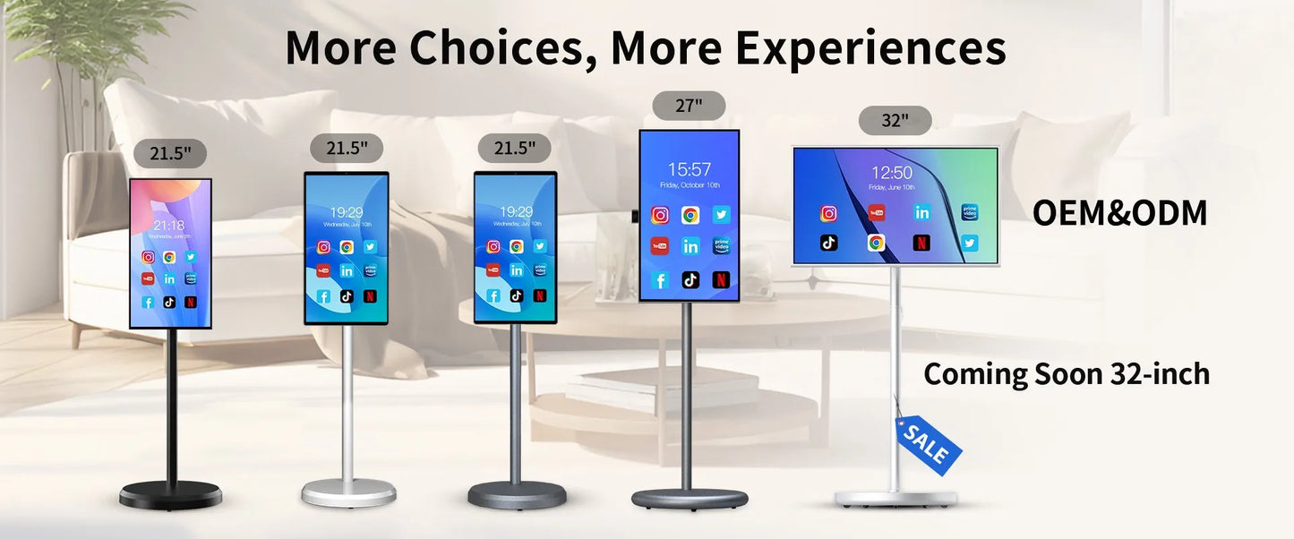 Téléviseur portable LCD 21,5 pouces intelligent 6G+128G, téléviseurs intelligents portables avec caméra intégrée, diffusion d'écran sans fil, téléviseur intelligent