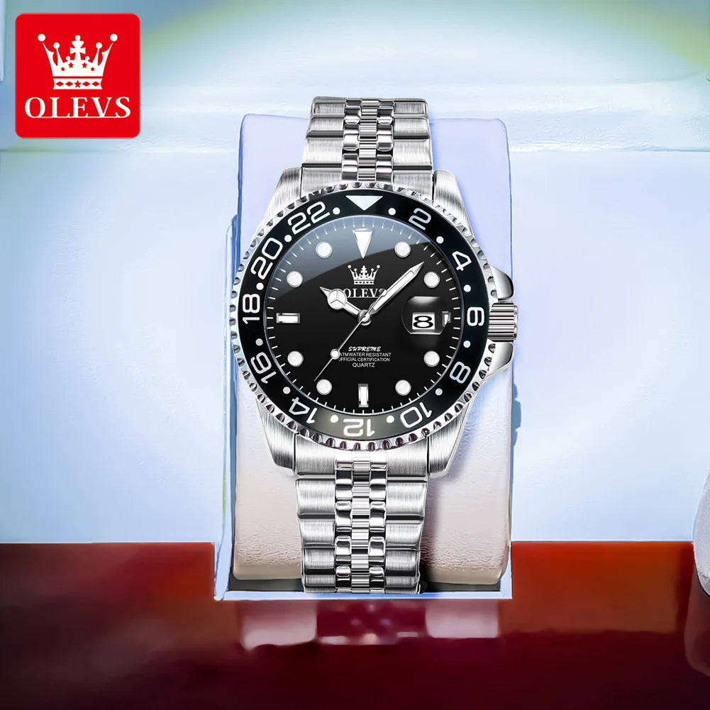 OLEVS 5657 Montre Homme Originale Acier Inoxydable Date Quartz Étanche Lumineuse Montres de Sport Pour Homme Cadeaux Boîte Reloj