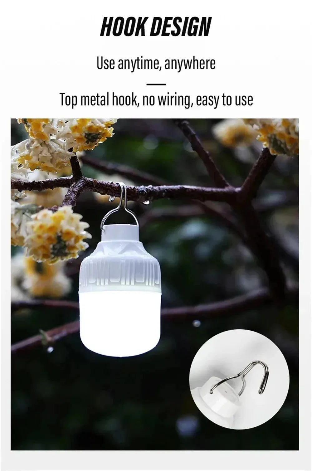 1-10pcs Outdoor USB Rechargeable LED Lamp Bulbs High Brightness Emergency Light Hook Up Camping Portable Lantern Night Lights ﻿