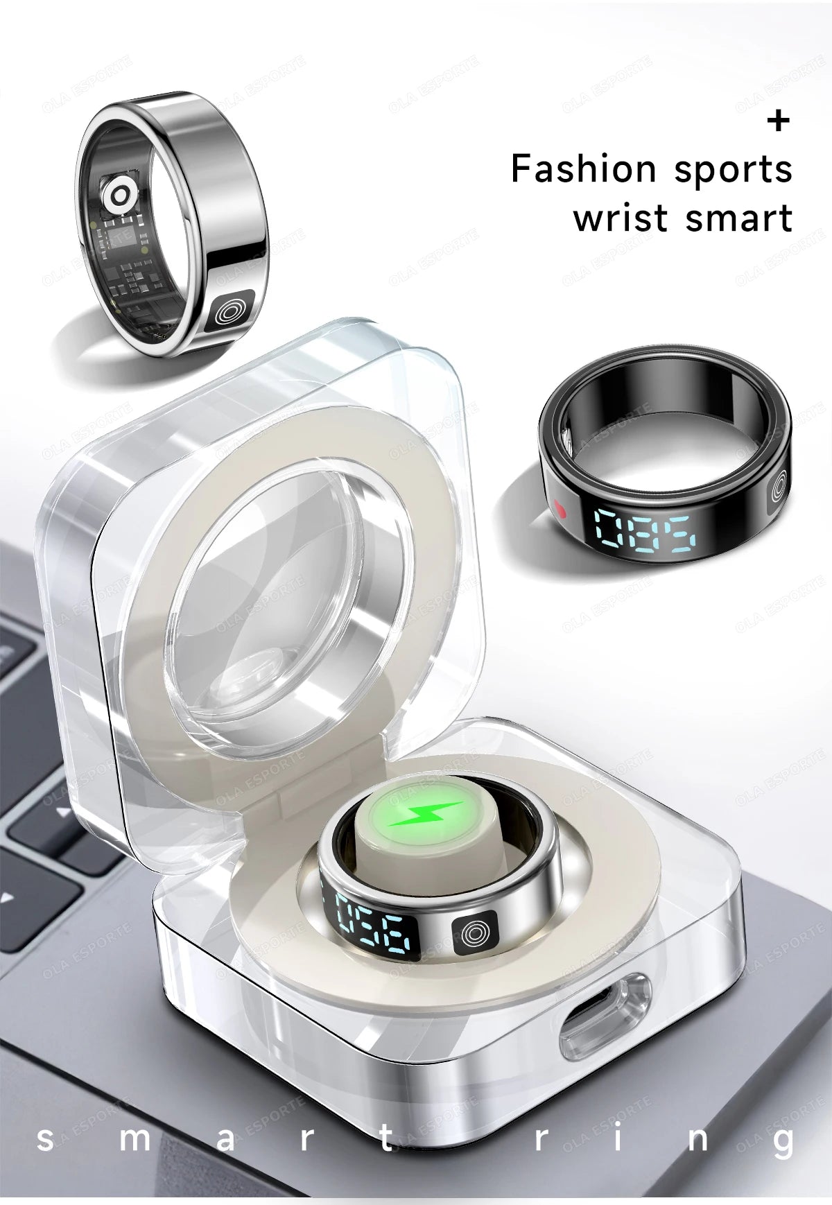 New LED Display Screen Smart Ring 5ATM Waterproof Heart Rate Sleep Multi Function Fitness Sports Rings Pedometer Men's women's