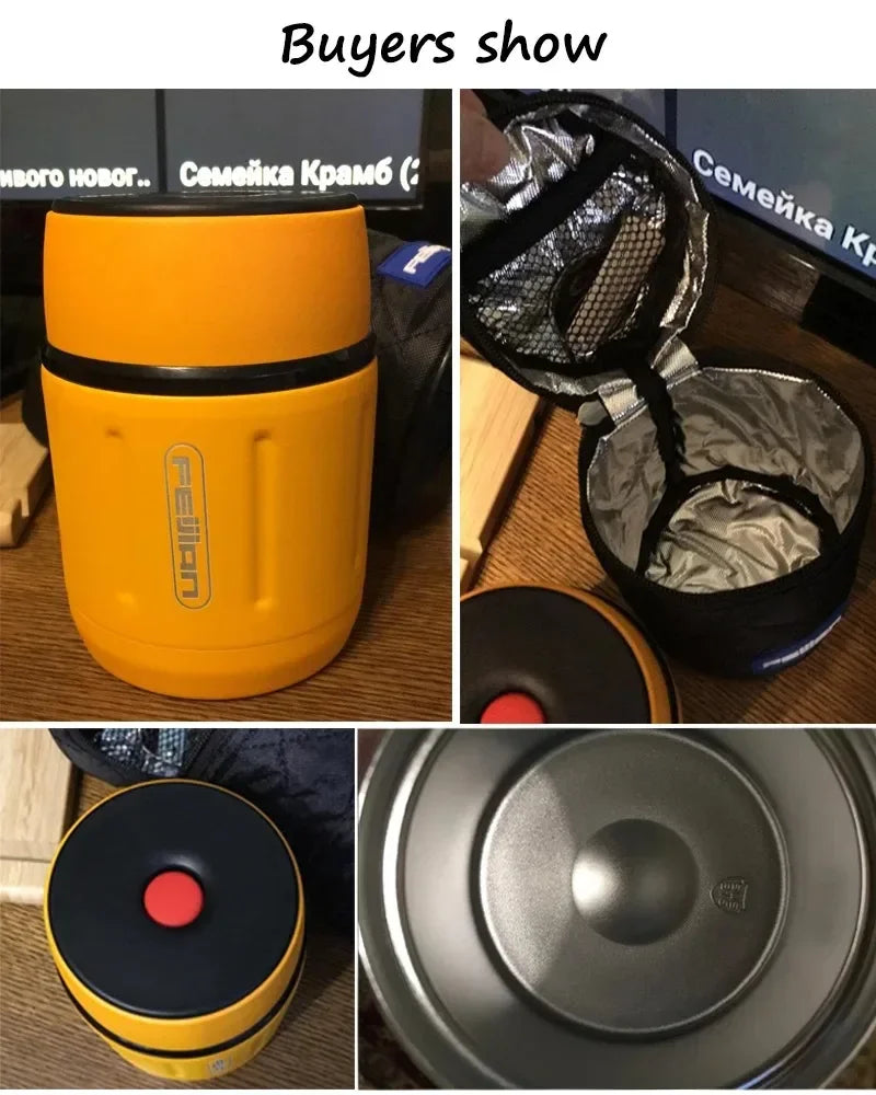 FEIJIAN 500ml Tragbare Vakuumflasche Essen Thermoskanne 316 Edelstahl Einfache Vakuumisolierte Lebensmittelbox mit Löffel Kinder Lunchbox