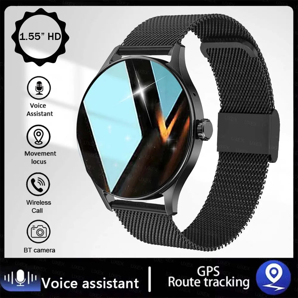 Mode Smartwatch Plus 1.55 HD Für Herren und Damen App-Steuerung BT Anruf Gesundheits-Tracker Benutzerdefiniertes Foto Überraschungsgeschenk Business-Uhren