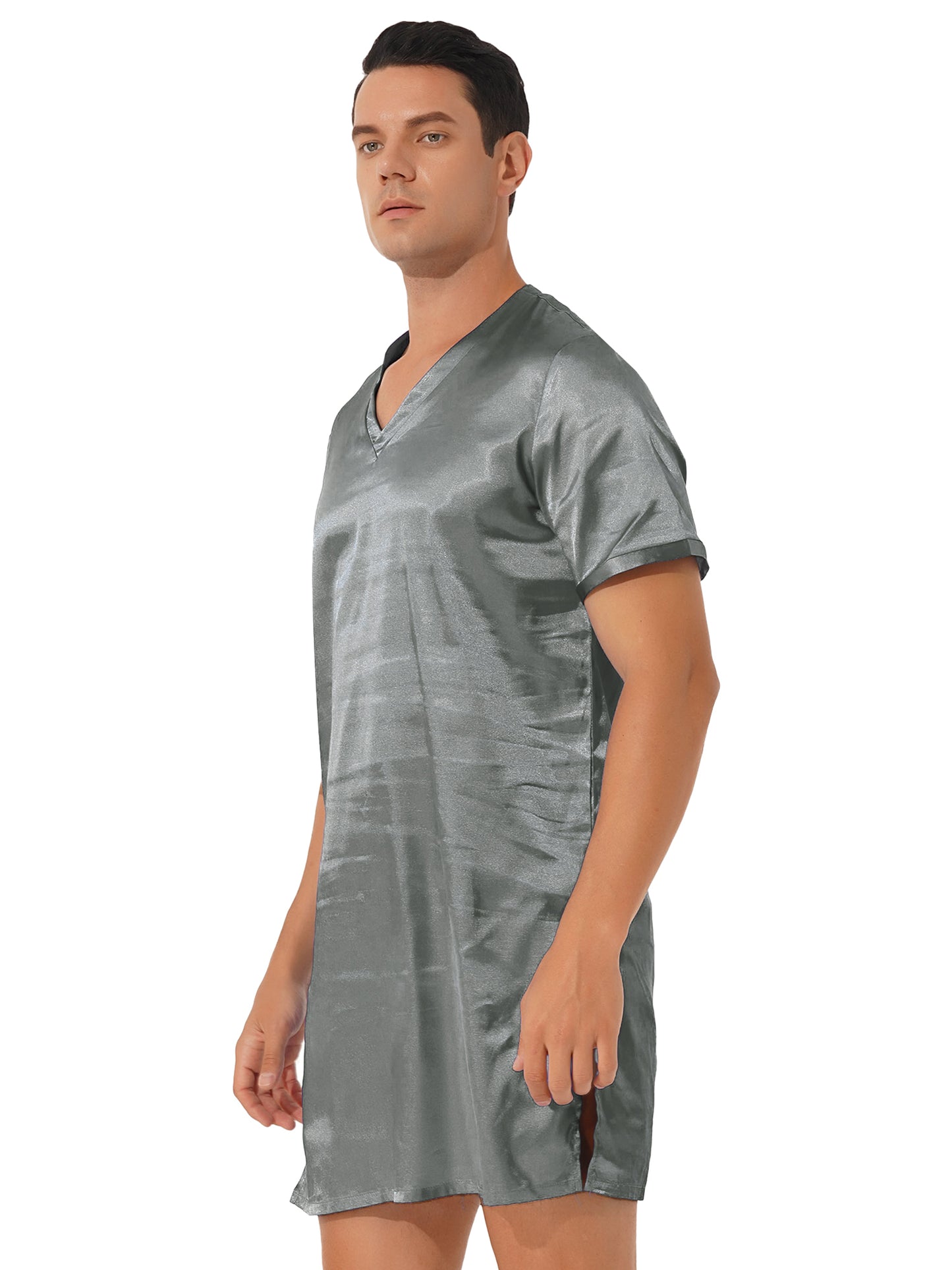 Damen Herren Seidensatin Pyjamas Schlafanzug Kurzarm Nachthemd Kimono Bademantel Schlafrock Morgenmantel Sommer Nachthemd Homewear