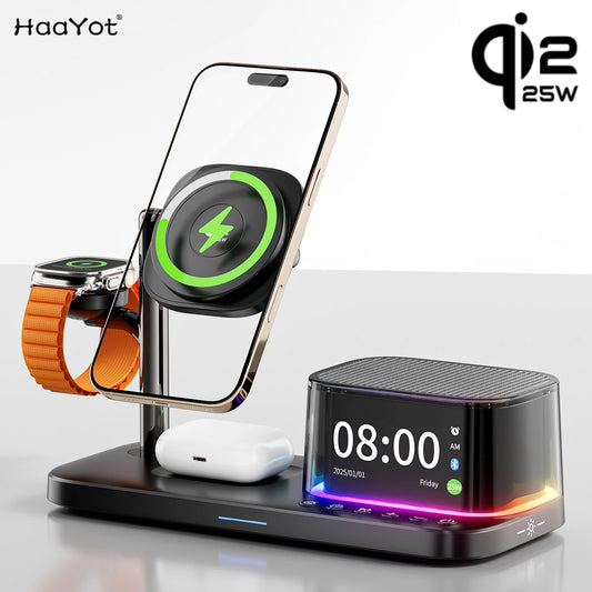 Magnetic 5 in 1 Qi2.2 25W Fast Wireless Charging Stand For Magsafe iPhone 17 16 Pro Max Apple & Galaxy Watch Galaxy S26 S25