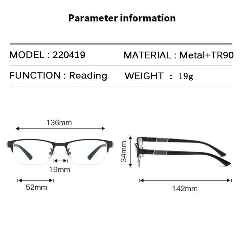 Herren Halb-Rand Lesebrille aus Metall Business Stil Männlich Vintage Weitsicht Presbyopie Anti-Blau HD TR90 Dioptrien Brille