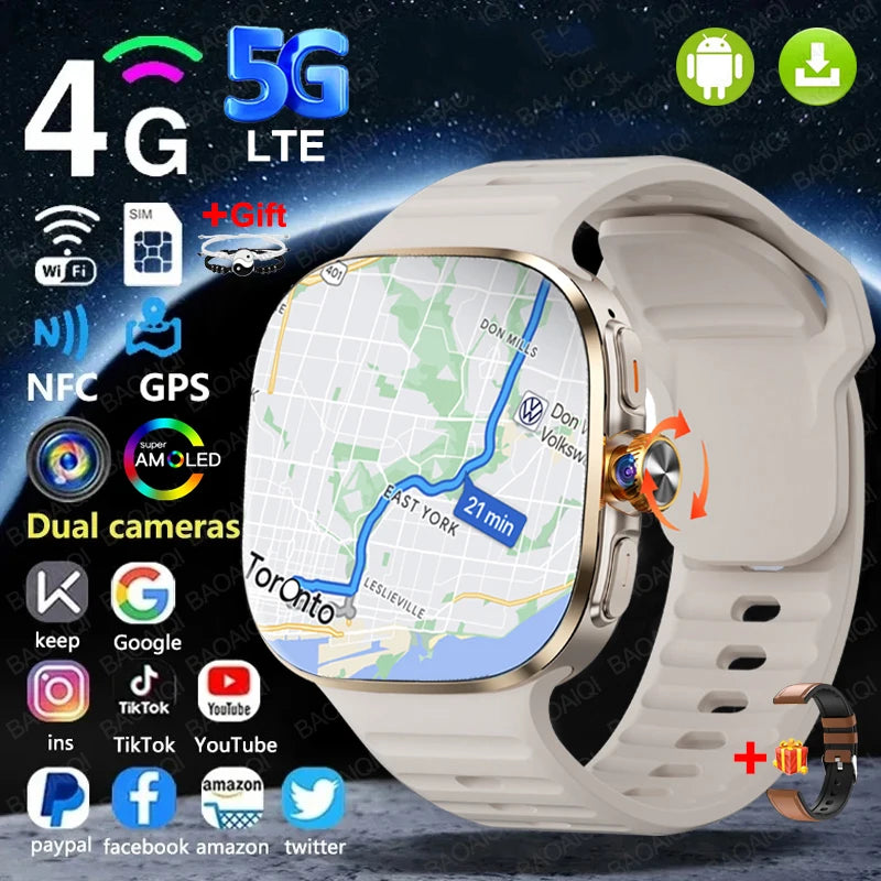 Montre intelligente 5G/4G réseau complet, écran HD 2,4 pouces, appel vidéo, 16 Go+256 Go de RAM, 2100 mAh, Google Play, WIFI, GPS, carte SIM