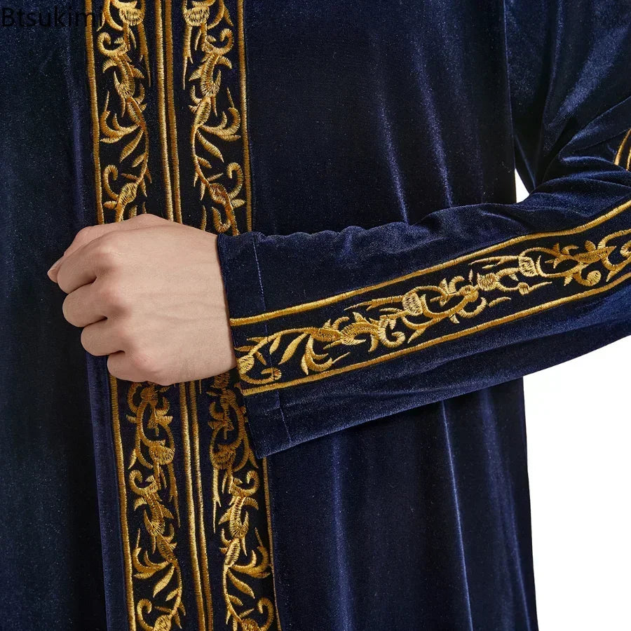 Muslimische Männer Jubba Thobe Islamische Kleidung Samt Kaftan Thoub Arabische Saudi-Robe Kleid Jubah Caftan Thawb Ramadan Gewand Naher Osten