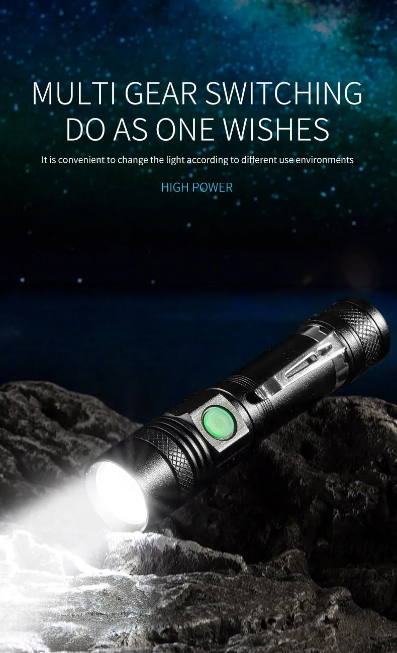 Lampe de poche rechargeable ESMARTER U518, outil d'éclairage de nuit pour l'extérieur, équipée d'une batterie au lithium 18650