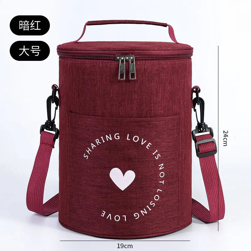 Große runde Thermische Lunchtasche Verdickte Aluminiumfolie Isolierte Bento-Tasche mit Reisbehälter Wärmetasche Mahlzeitenbeutel Oxford T...