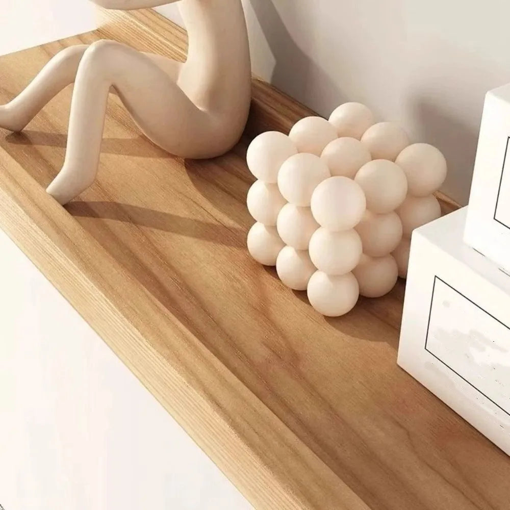 Space Saving Wooden Floating Shelf Minimalist Style Rustic Wall Mounted Storage Rack Decorative Bookshelf Organizer