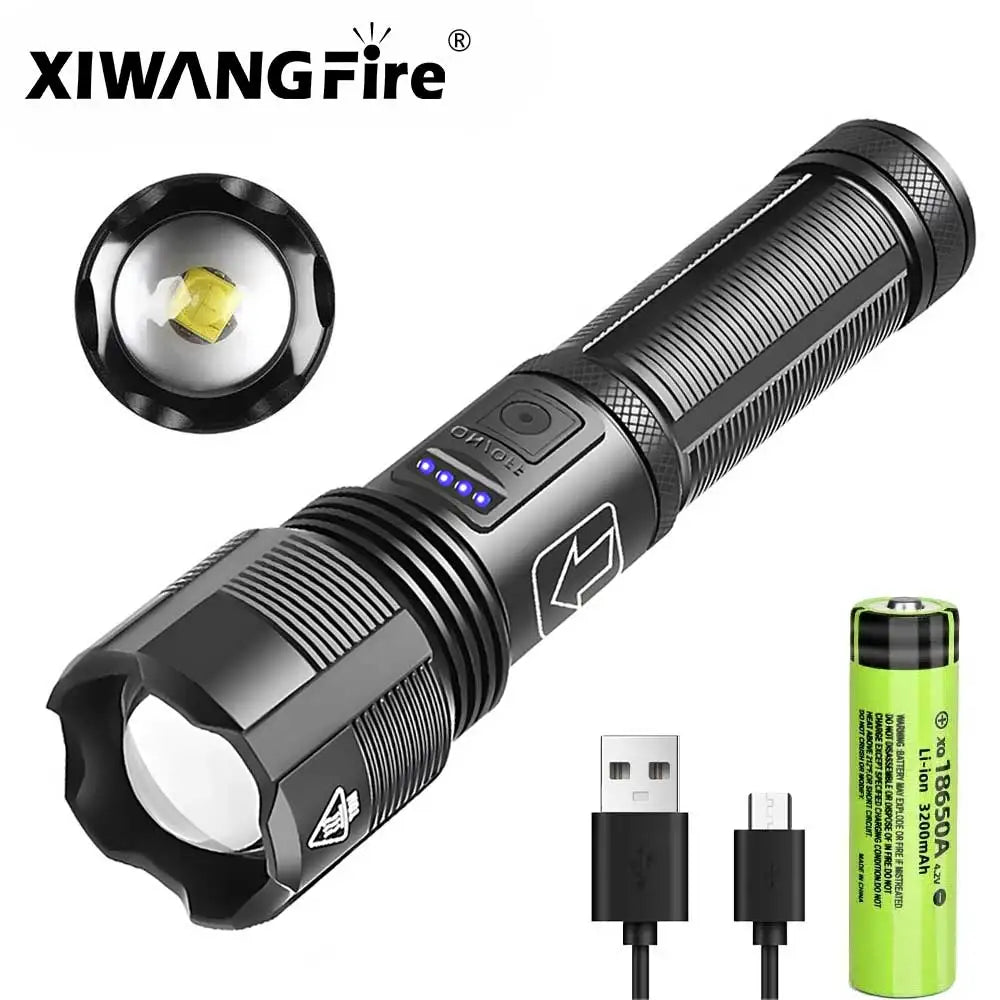 XHP70 Lampenperlen 3000 Lumen Superhelle Taschenlampe Wiederaufladbare LED-Taschenlampen Leistungsstarke Taschenlampe für Camping-Notfälle