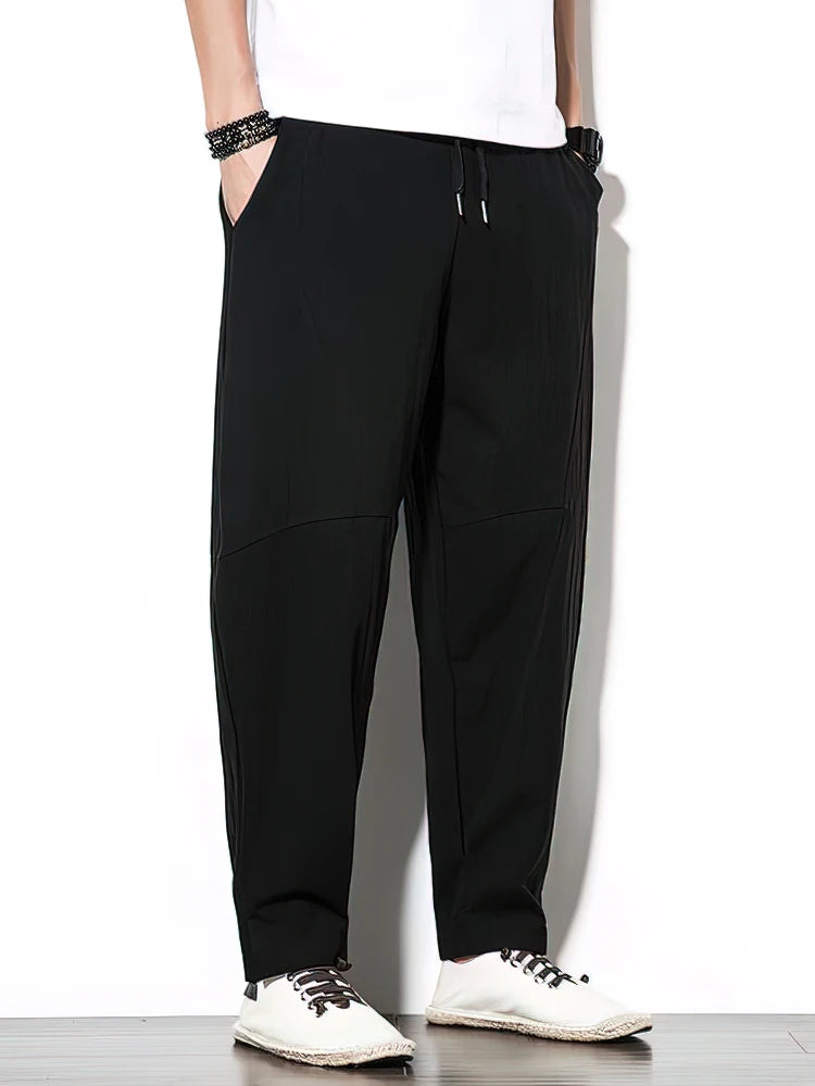 Pantalon en lin 100 % coton pour homme, ample, décontracté, coupe large, jogging d'été chinois, nouveauté 2025