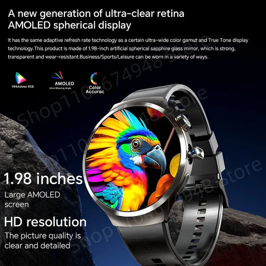 4G/5G Vollständiges NetCom Smartwatch 1,98 Zoll Amoled Smartwatch mit 210° drehbarer Kamera Android 13.0 Dual System GPS 1900mAH Akku