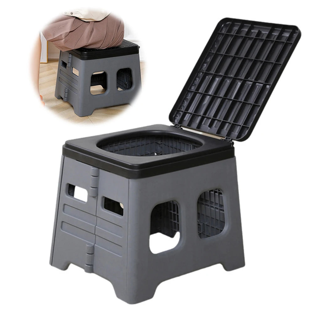 Tragbare Faltttoilette mit Deckel, faltbare Outdoor-Campingtoilette, multifunktionaler Outdoor-Toilettensitz für Notfälle