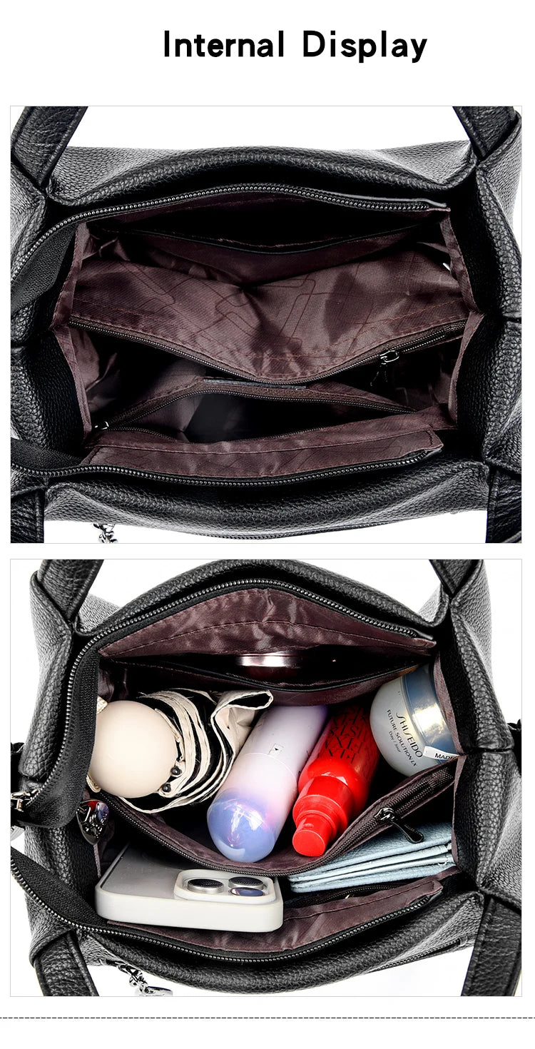 Damen Handtaschen aus weichem Leder Luxus Designer Handtasche Einfarbig Damen Schulter Umhängetasche und Geldbörse Pendler-Tasche