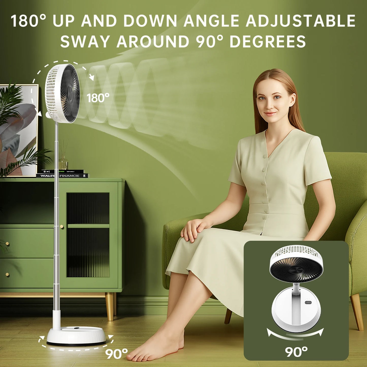 Tragbarer oszillierender Standventilator mit Fernbedienung, faltbarer Tischventilator, akkubetriebener Standventilator für Camping