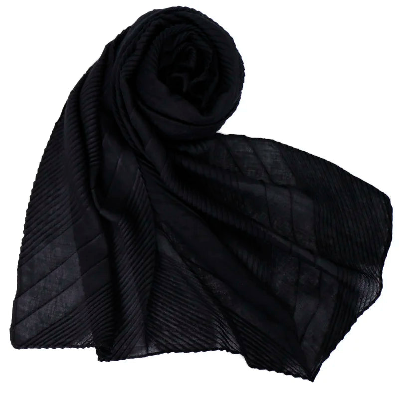 Grand Foulard en Coton Plissé Froncé Hijabs pour Femmes Voile Musulman Turban Écharpe Froncée Châle Foulards Islamique Foulard Femme Hijab