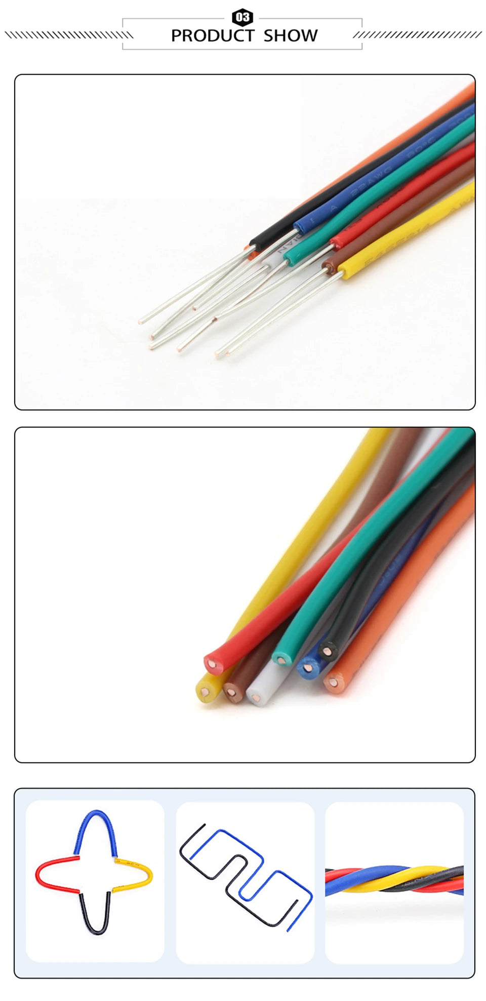 UL1007 26-14AWG 1-30m Red PVC Hard Copper wire Single core copper cable Power extension cable Solid core electronic wire For car