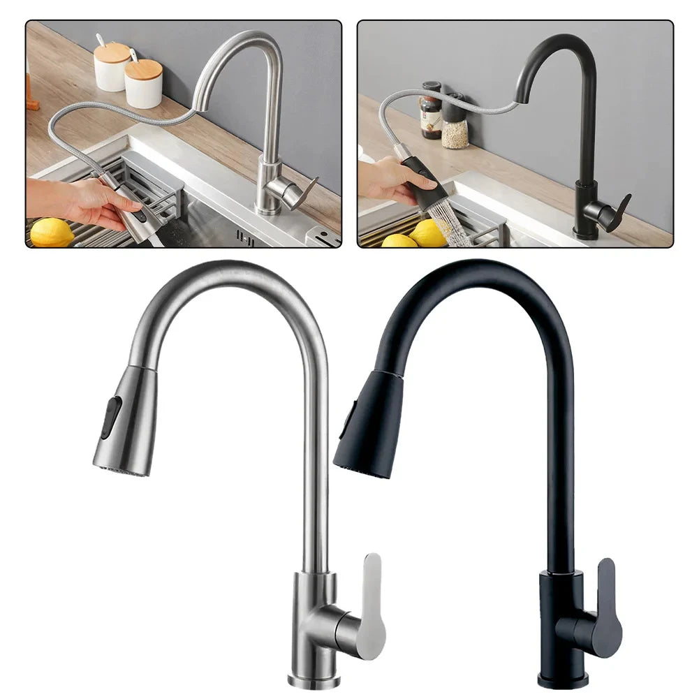 Küchenarmaturen Gebürstet Nickel Ausziehbare Küchenspüle Wasserhahn Deckmontierter Mischbatterie Strahlbrausekopf Heiß Kalt Armaturen Silber