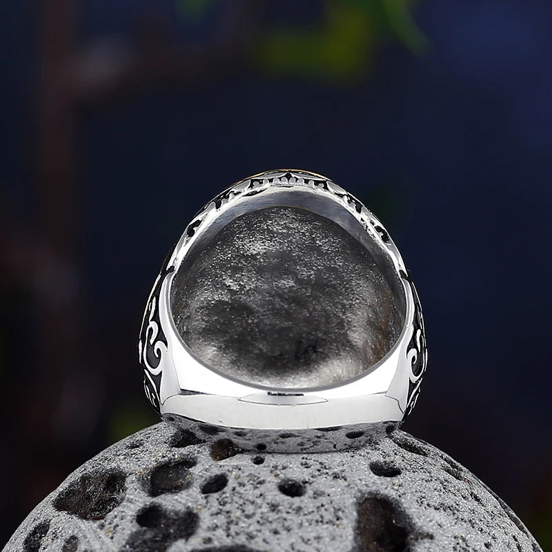 Dropshipping Vintage Gothic Stil Schwarzer Stein Ring 316L Edelstahl Geschnitzter Ring Herren und Damen Mode Biker Schmuck Geschenk