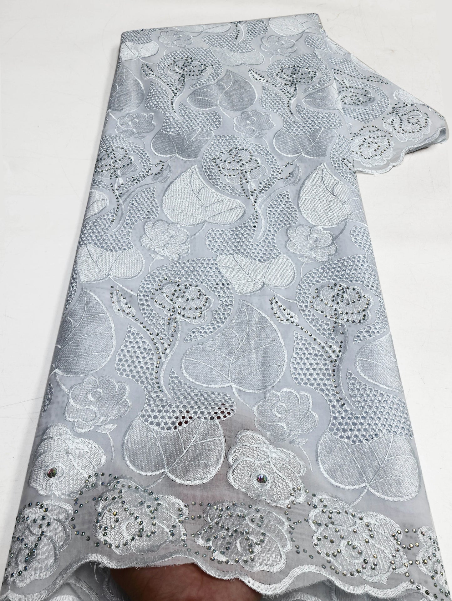 Swiss Voile Lace In Switzerland With 3D Flower Applique Stones 2026 Super Quality African Lace Fabric For Wedding Lace Dress