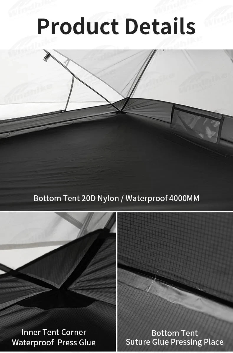 Naturehike Mongar UL BASE PRO 123 People Tent Trekking Backpacking Shelter Tent 20D Nylon Waterproof Ultralight Outdoor Camping