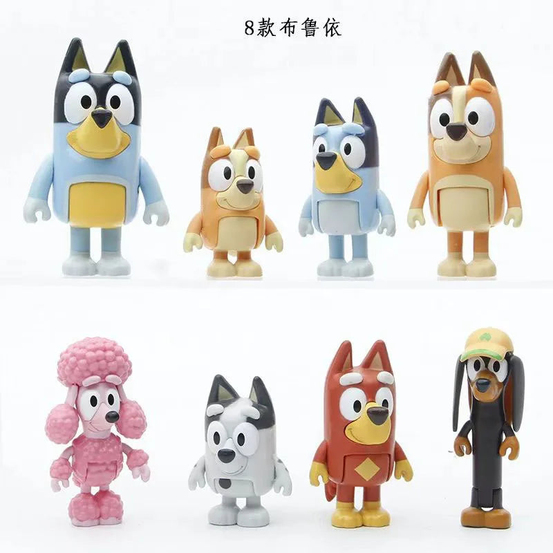 Nouvelle famille mignonne The Bruy Figurine d'action de dessin animé Bingo aux yeux bleus Poupée modèle Jouets animés pour enfants Cadeau d'anniversaire de Noël 8/12pcs un ensemble