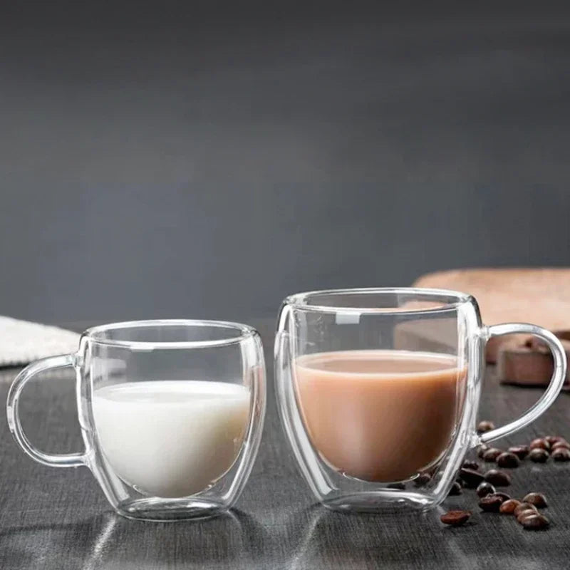 150/250/350/450ml Double Wall Coffee Mugs High Borosilicate Glass Heat Resistant Milk Juice Water Cup Espresso Shot Glasses