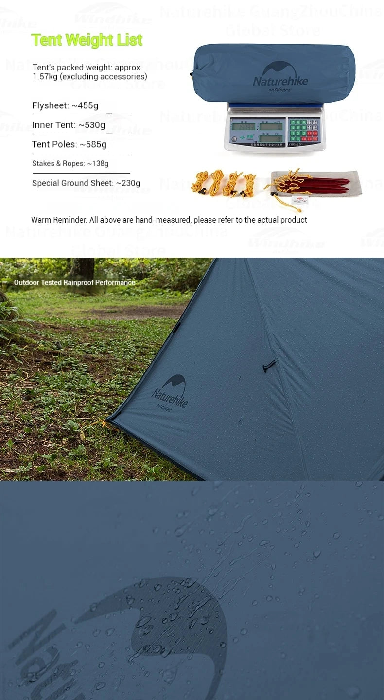 Naturehike Mongar UL BASE PRO 123 People Tent Trekking Backpacking Shelter Tent 20D Nylon Waterproof Ultralight Outdoor Camping