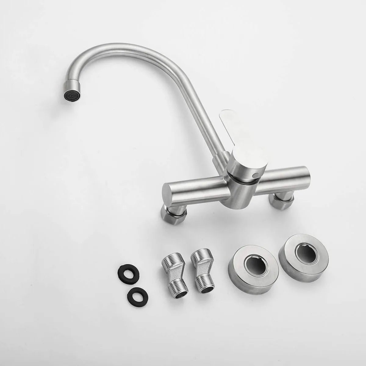 Edelstahl Doppel Loch Wand montiert Kalt- und Warmwasserhahn Balkon Drehbare Küchenarmatur Torneiras De Cozinha Batidora
