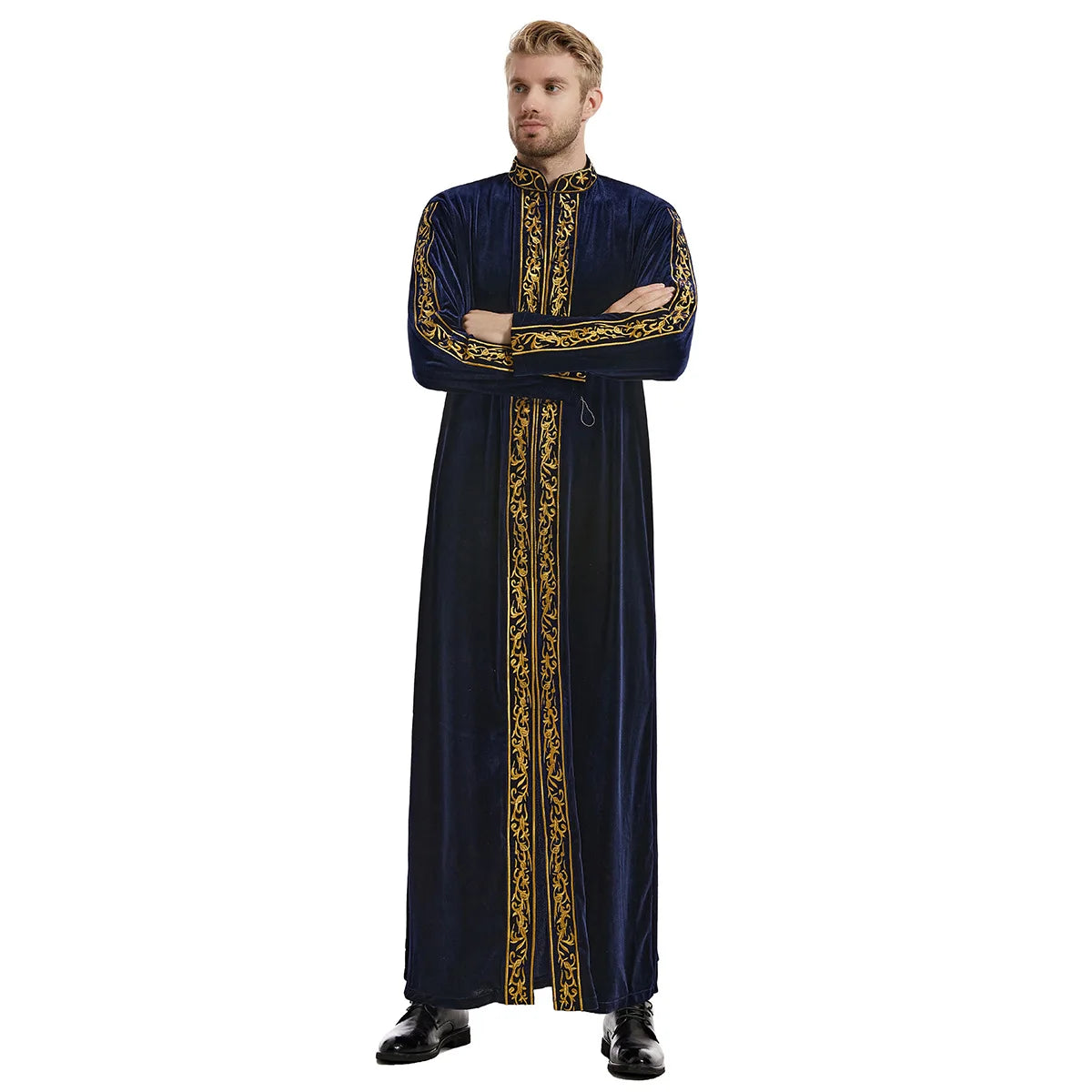 Muslimische Männer Jubba Thobe Islamische Kleidung Samt Kaftan Thoub Arabische Saudi-Robe Kleid Jubah Caftan Thawb Ramadan Gewand Naher Osten