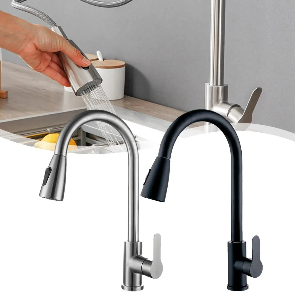 Küchenarmaturen Gebürstet Nickel Ausziehbare Küchenspüle Wasserhahn Deckmontierter Mischbatterie Strahlbrausekopf Heiß Kalt Armaturen Silber