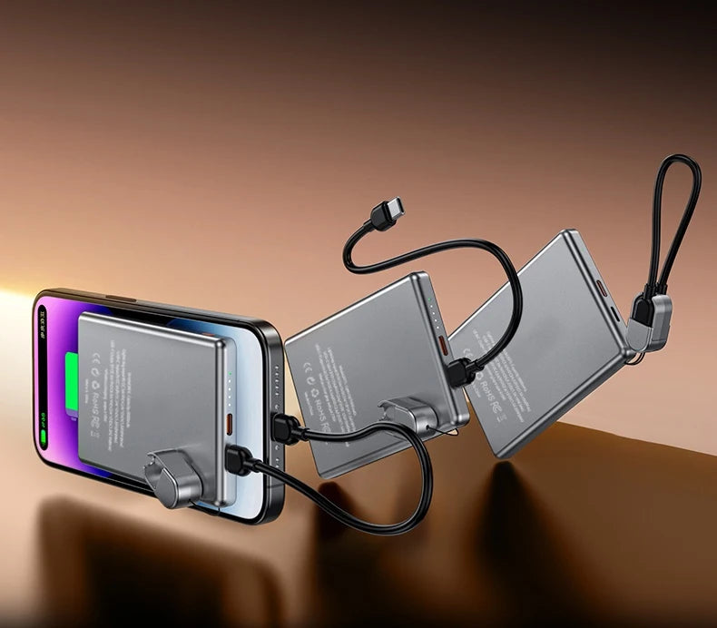 Ultra-Thin 5000mAh Portable Power Bank 20W Fast Charging Wired & Wireless Alloy Shell for iPhone
