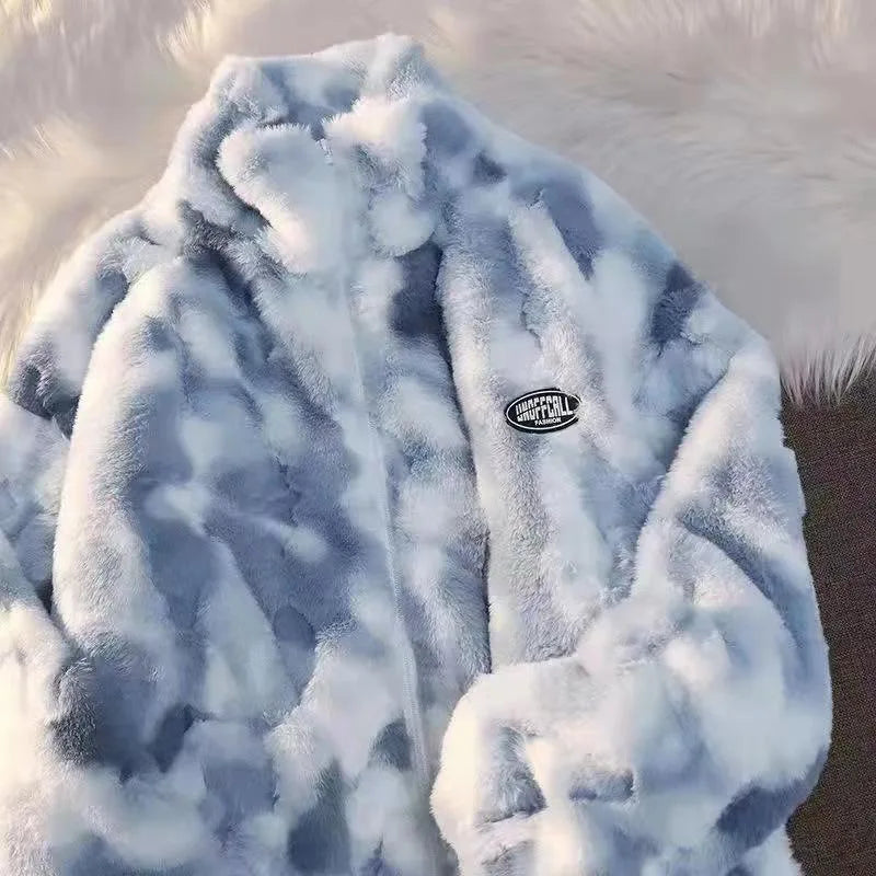 Neue Damen Batik Lammfelljacke Herbst Winter Reißverschluss Oberbekleidung Warme Plüschjacken Harajuku Lässige Lose Weibliche Dicke Jacke