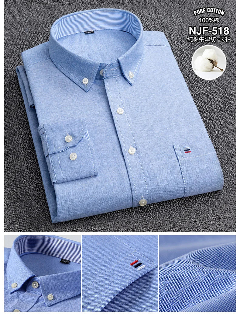 100-220 catties Plus Size Men's Shirt 100% Cotton Long Sleeve Business Casual All Oxford Spinning Plus Size Plaid Shirt