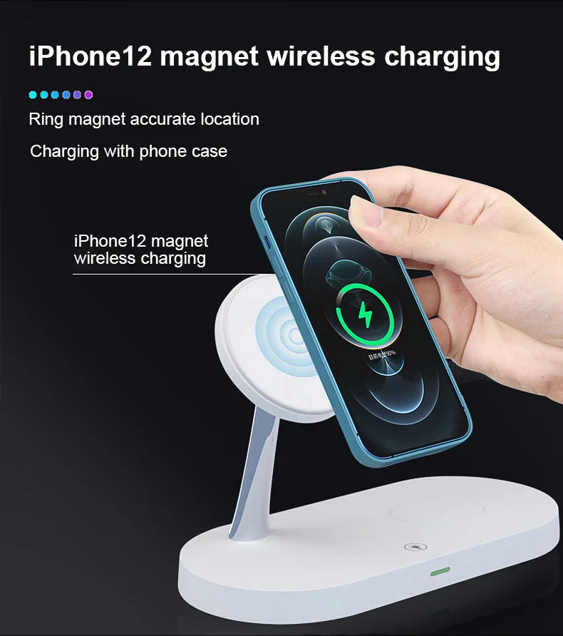 Chargeur magnétique sans fil 3-en-1 pour iPhone 16 15 14 13 12 Station de charge rapide pour Apple Watch 10 9 8 7 6 5 4 Airpods 2 3 Pro