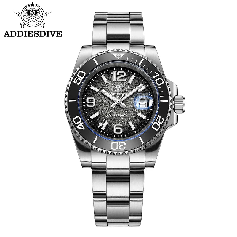 Montre de Plongée Homme ADDIESDIVE 41mm AD2513 Étanche 200m Acier Inoxydable 316L Montre-Bracelet à Quartz Calendrier BGW9 Super Lumineux